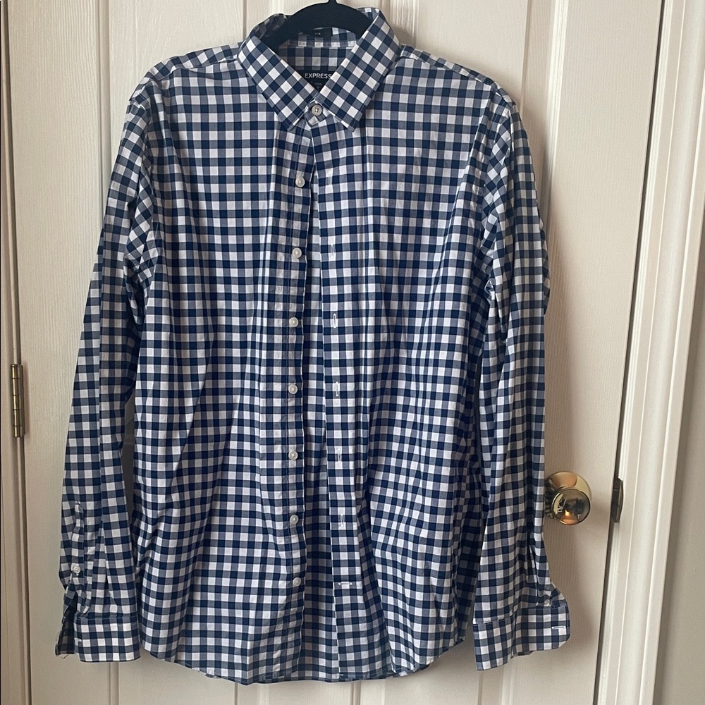 Blue and White Checkered Button Down Shirt